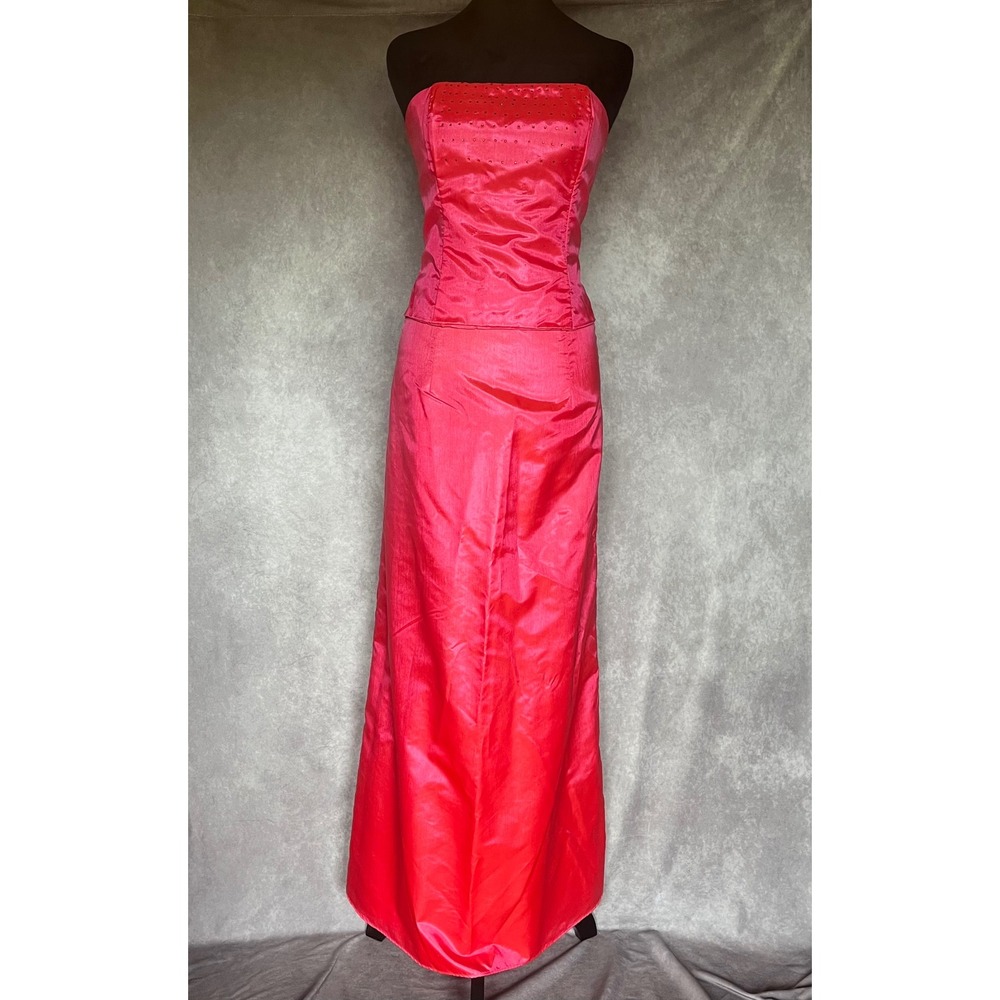 Vtg Y2K Gunne Sax Prom Dress Sm Pink Beaded Corset Top Maxi Skirt 2 Pc‎ Set HOCO
